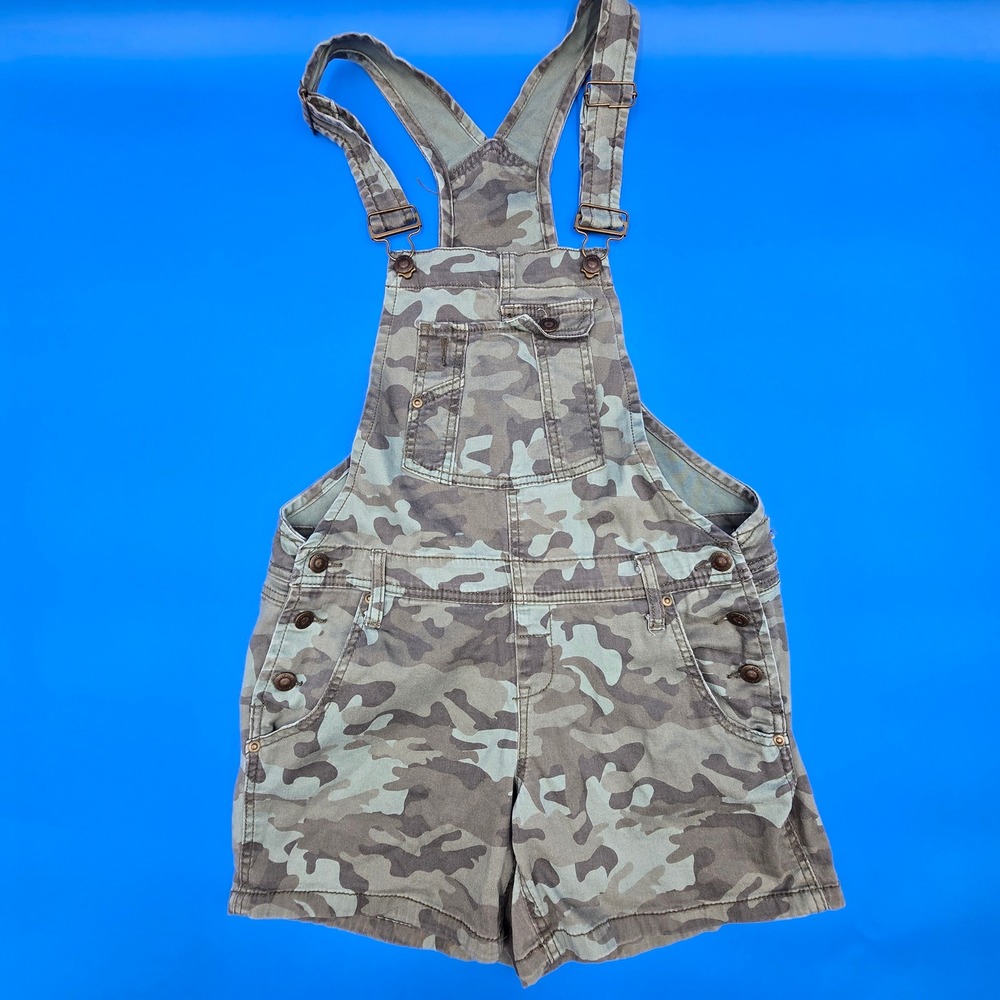 LEI Womens Demi Camouflage Shortalls M Green Camo Overalls Size Medium